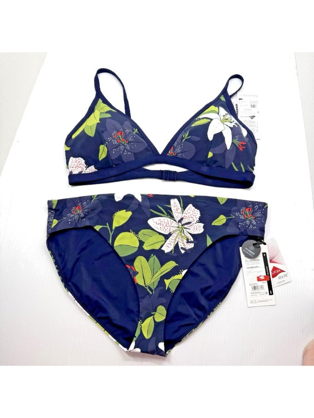 Calia Carrie Underwood Bikini Set XXL Navy Floral Mid Rise Bottom Top Swim